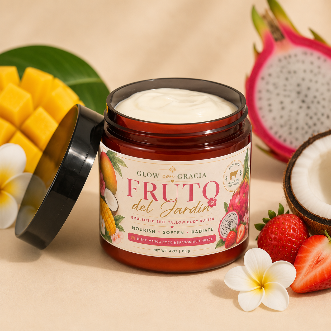 🌺 Fruto del Jardín (Fruit of the Garden)

Grass-Fed Beef Tallow Emulsified Body Butter