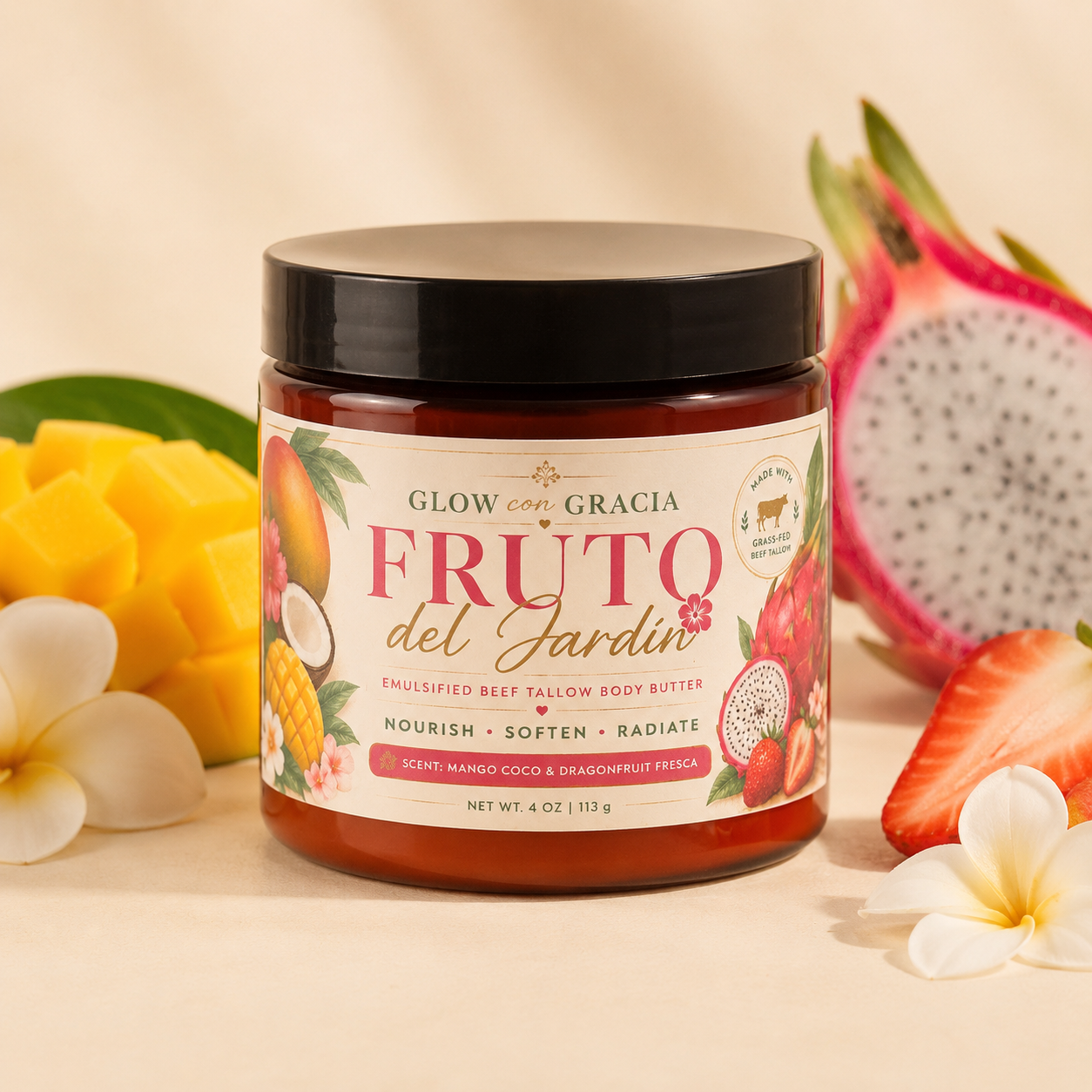🌺 Fruto del Jardín (Fruit of the Garden)

Grass-Fed Beef Tallow Emulsified Body Butter